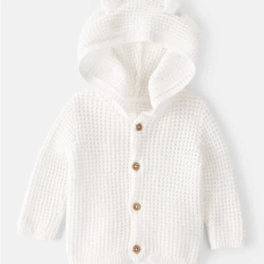 Carter's Hooded Animal Ears White Knit Hooded Baby Sweater